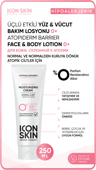 Icon Skin AtopiDerm Barier 0+ Atopik Ciltler için Üçlü Etki Yüz&Vücüt Bakım Losyonu