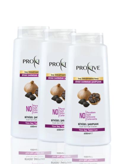 Proxive Dökülme Önleyici Siyah Sarımsak Özlü Bitkisel Şampuan 650 ml X 3’lü