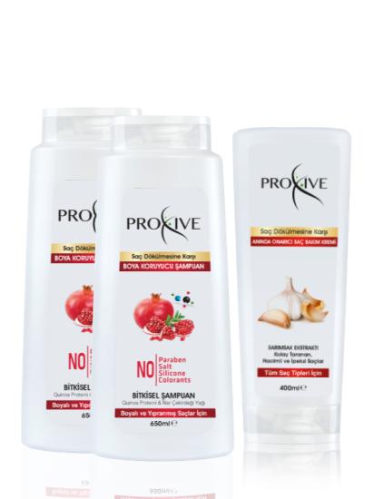 Proxive Renk Koruyucu Şampuan 650 ml + Anında Onarıcı Saç Kremi 400 ml 3’lü Set
