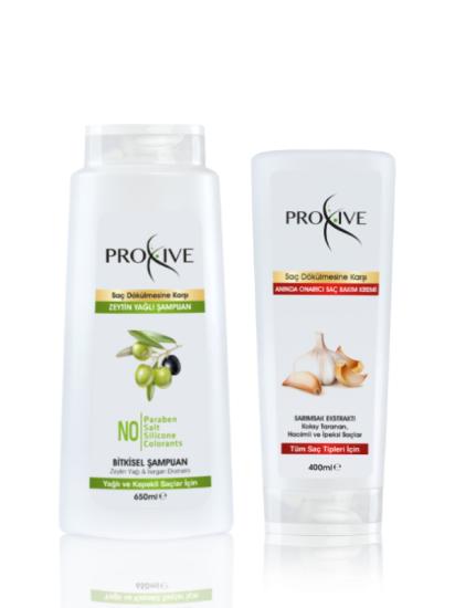 Proxive Kepek ve Kaşıntı Önleyici Zeytinyağlı Şampuan 650 ml + Anında Onarıcı Saç Kremi 400 ml